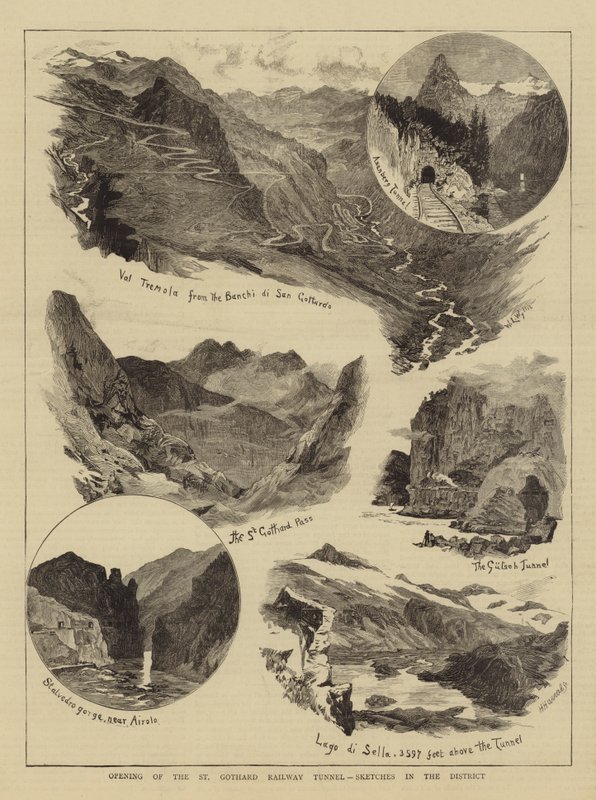 Apertura del Tunnel Ferroviario del San Gottardo, schizzi nel distretto da William Lionel Wyllie