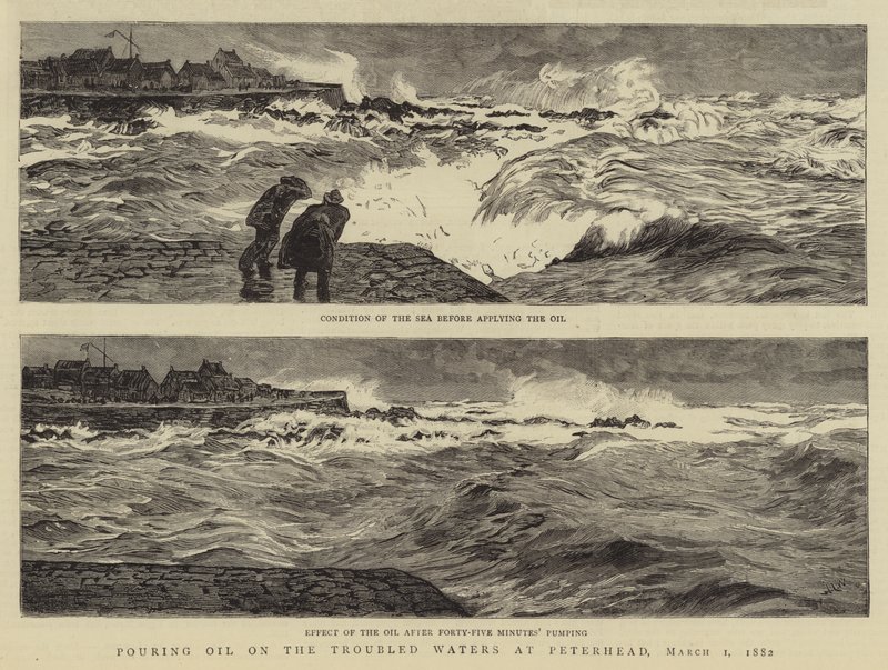 Versando olio sulle acque agitate a Peterhead, 1 marzo 1882 da William Lionel Wyllie