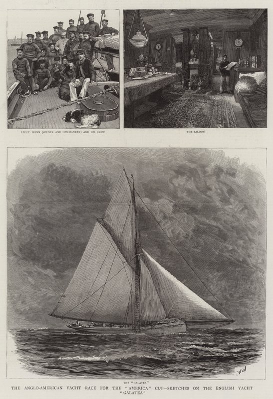 La regata anglo-americana per la Coppa America, schizzi sullo yacht inglese Galatea da William Lionel Wyllie