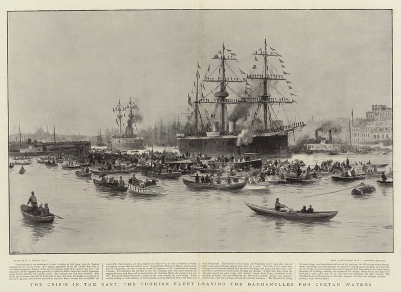 La crisi in Oriente, la flotta turca lascia i Dardanelli per le acque cretesi da William Lionel Wyllie