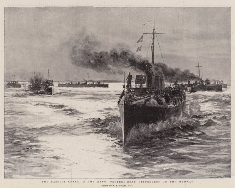 La nave più veloce della marina, cacciatorpediniere sul Medway da William Lionel Wyllie