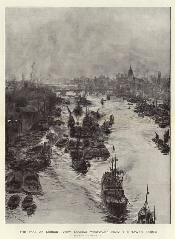Il Pool di Londra, vista verso ovest dal Tower Bridge da William Lionel Wyllie