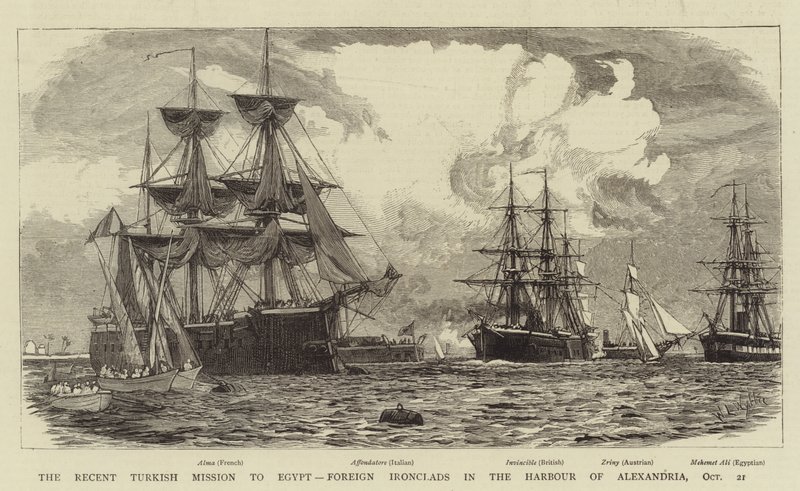La recente missione turca in Egitto, corazzate straniere nel porto di Alessandria, 21 ottobre da William Lionel Wyllie