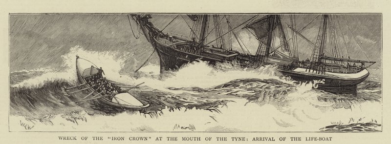 Naufragio della Corona di Ferro alla foce del Tyne, arrivo della scialuppa di salvataggio da William Lionel Wyllie