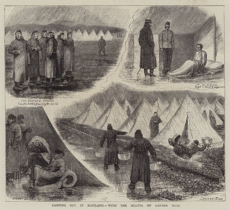 Campeggio in Scozia, con la milizia su Lanark Muir da William Ralston