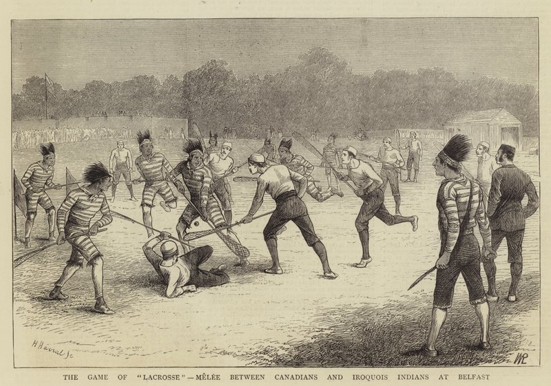 Il gioco del lacrosse, mischia tra canadesi e indiani irochesi a Belfast da William Ralston