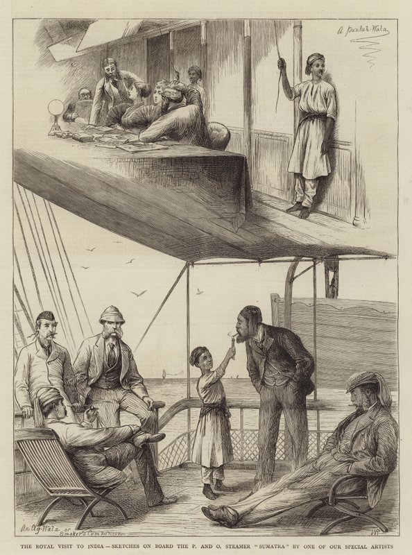 La visita reale in India, schizzi a bordo del piroscafo P e O Sumatra da William Ralston