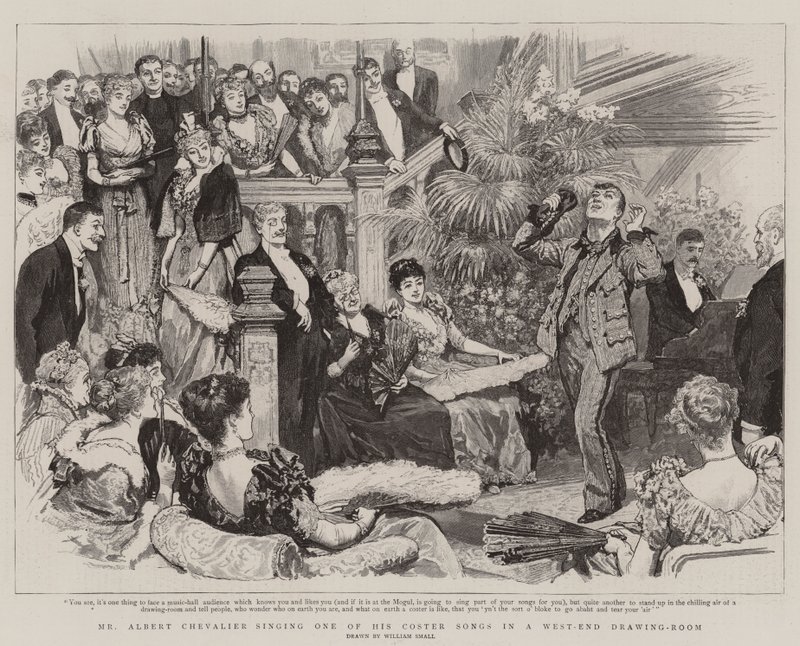 Mr Albert Chevalier che canta una delle sue canzoni Coster in un salotto del West-End da William Small
