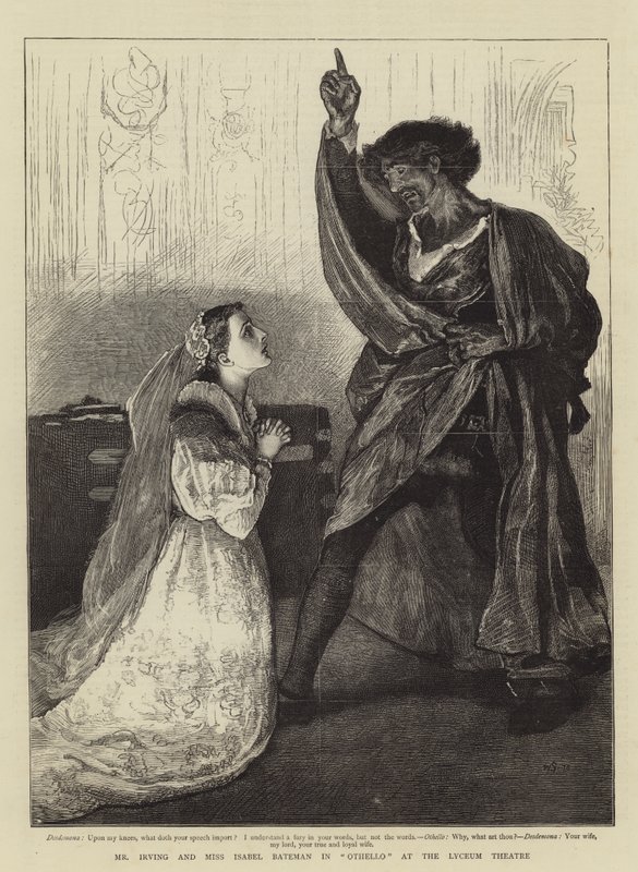 Mr Irving e Miss Isabel Bateman in Otello al Lyceum Theatre da William Small