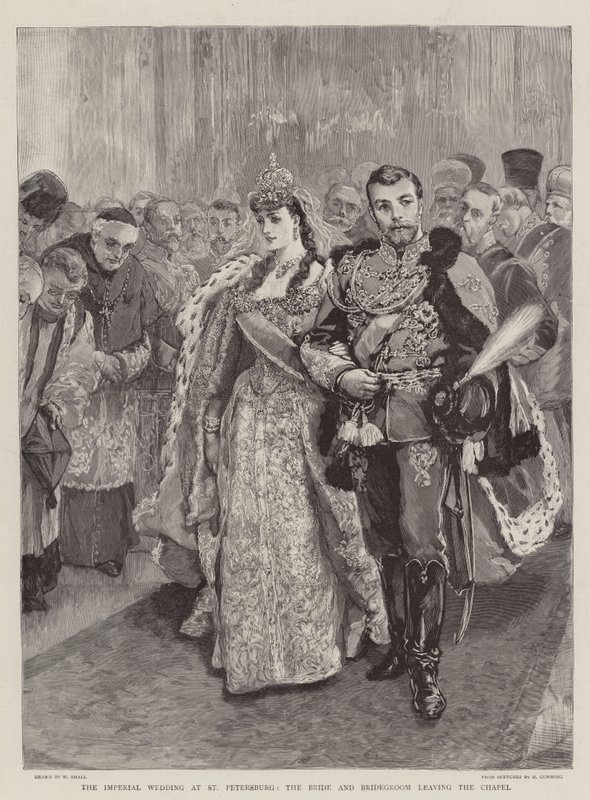 Il matrimonio imperiale a San Pietroburgo, la sposa e lo sposo che lasciano la cappella da William Small