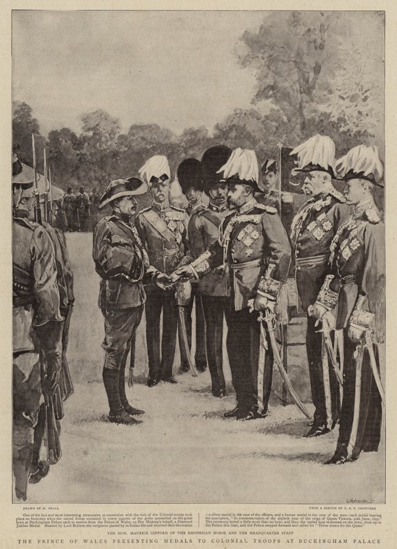 Il Principe di Galles che presenta medaglie alle truppe coloniali a Buckingham Palace da William Small