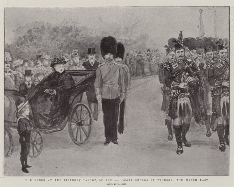 La Regina alla parata di compleanno delle 2nd Scots Guards a Windsor, la marcia da William Small
