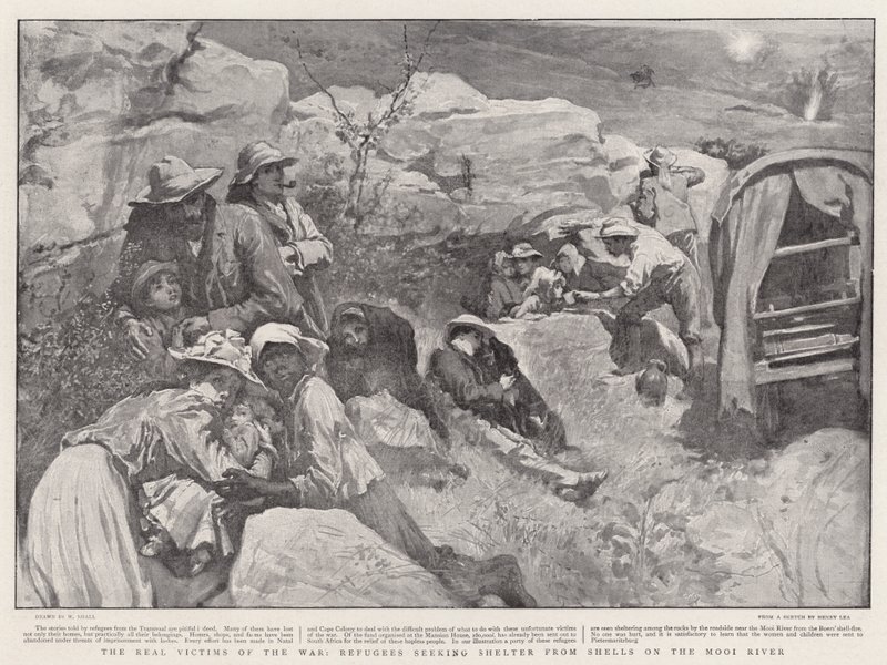 Le vere vittime della guerra, rifugiati che cercano riparo dai proiettili sul fiume Mooi da William Small