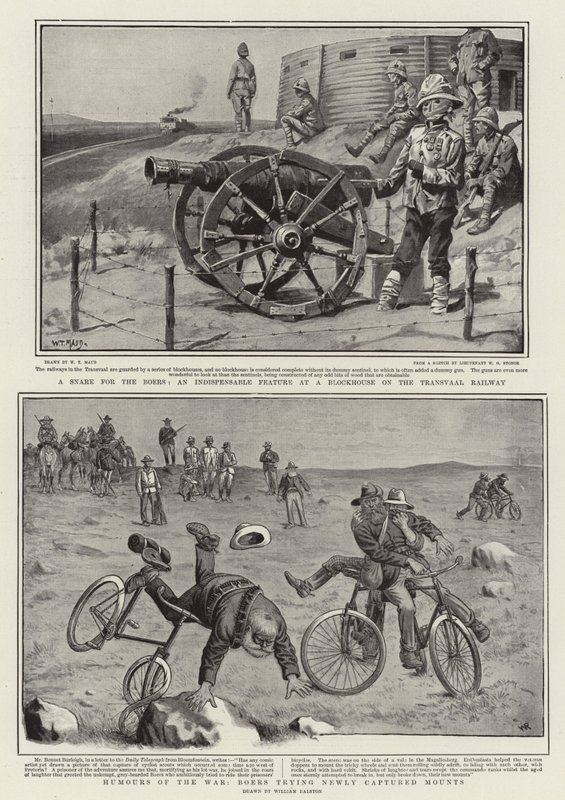 Una trappola per i Boeri, una caratteristica indispensabile in un fortino sulla ferrovia del Transvaal, umori della guerra, Boeri che provano nuovi cavalli catturati da William T. Maud