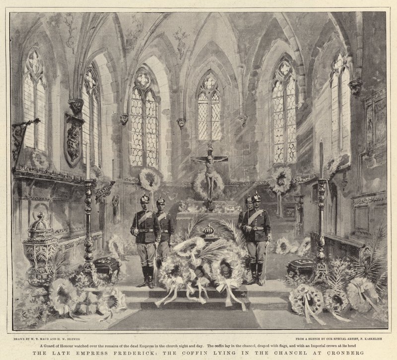 La defunta imperatrice Federico, la bara giace nel presbiterio a Cronberg da William T. Maud
