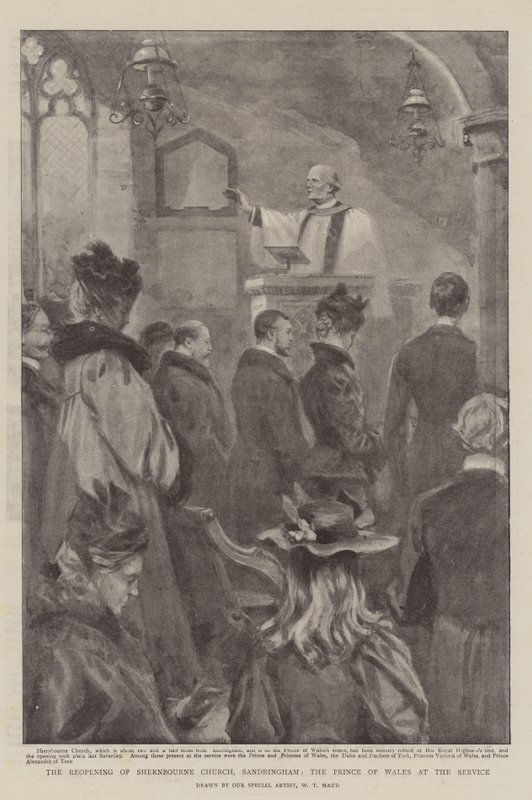 La riapertura della chiesa di Shernbourne, Sandringham, il Principe di Galles al servizio da William T. Maud