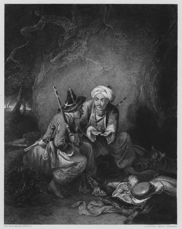 Arabi che dividono il bottino, dalla Galleria Vernon (incisione) da William (after) Allan