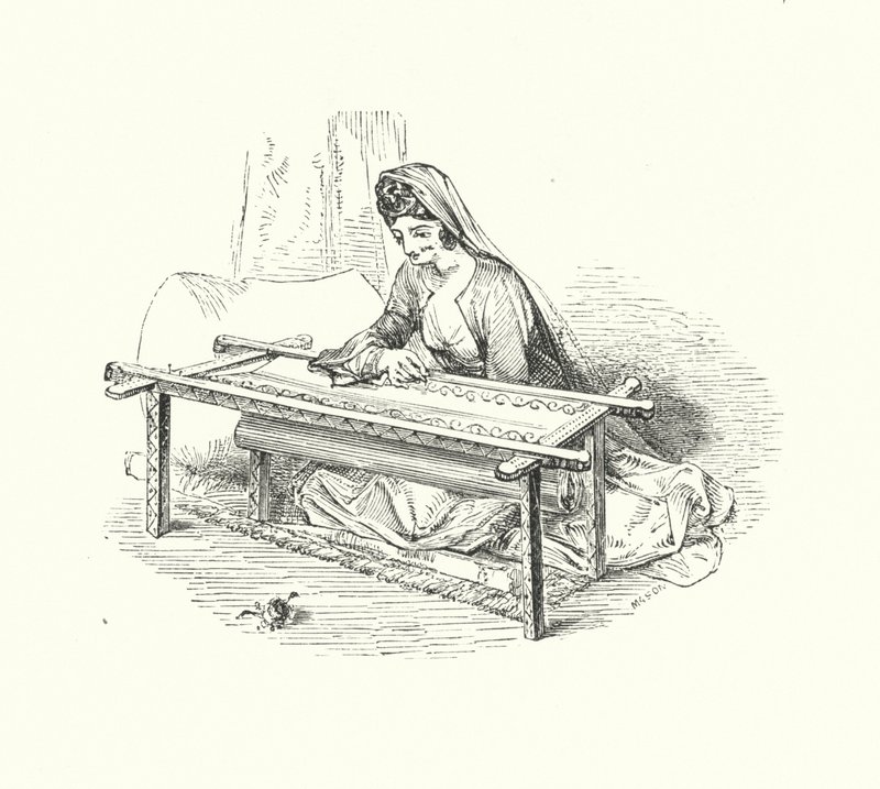 Signora che ricama da William (after) Harvey