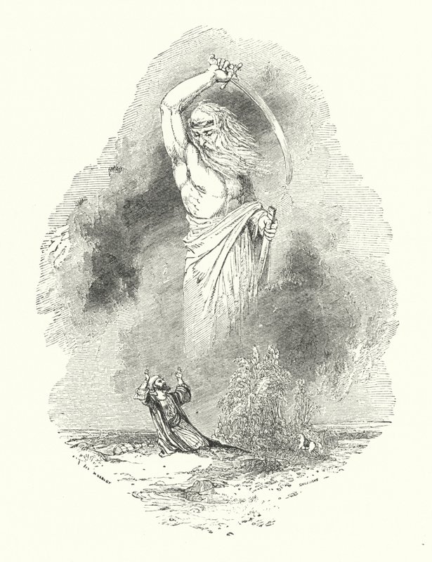 Mercante e Jinee (incisione) da William (after) Harvey
