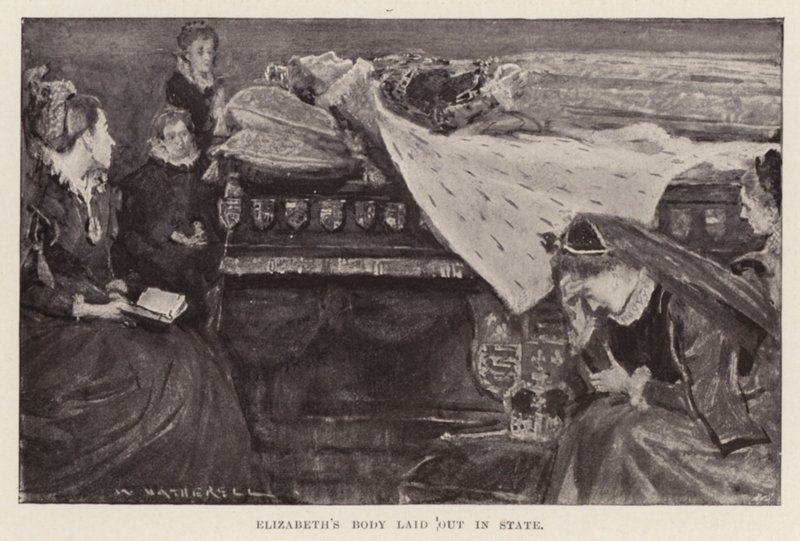 Il corpo di Elisabetta I esposto in stato, pub. 1898 da William (after) Hatherell