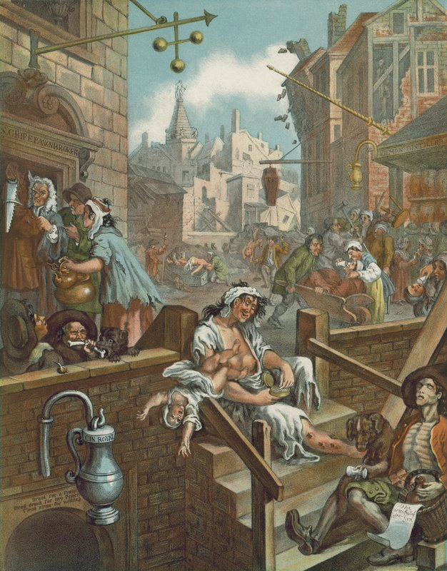Cromolitografia di Gin Lane di William Hogarth da William (after) Hogarth