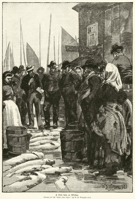 Una vendita di pesce a Whitby da William Barnes (after) Wollen