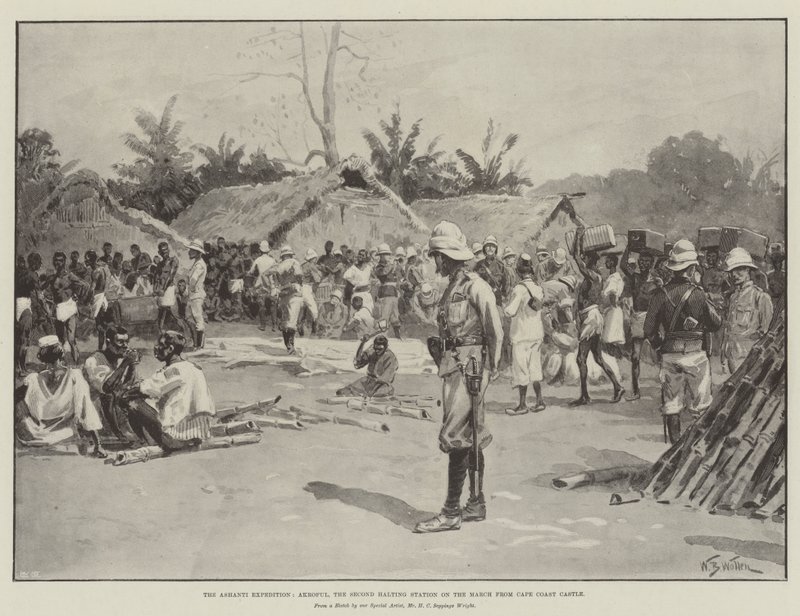 La spedizione Ashanti, Akroful, la seconda stazione di sosta sulla marcia da Cape Coast Castle da William Barnes Wollen
