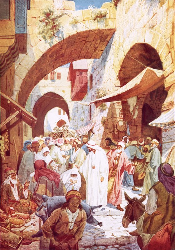 Gesù guarisce una donna nella folla mentre si dirige verso la casa di Giairo da William Brassey Hole