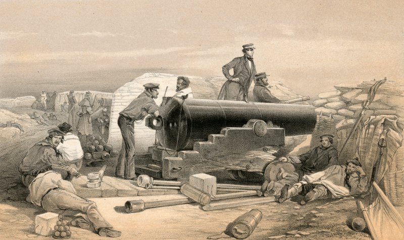 Un giorno tranquillo nella Batteria di Diamante, Ritratto di un Lancaster da 68 libbre, 15 dicembre 1854 da William Crimea Simpson