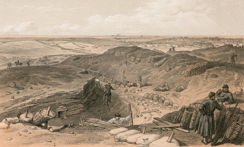 Fossato del Malakoff, Batteria Gervais e retro del Redan da William Crimea Simpson