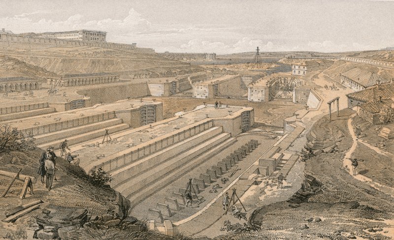 Docks a Sebastopoli con rovine del Forte San Paolo da William Crimea Simpson