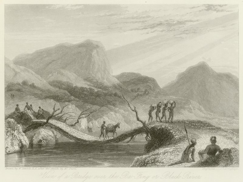 Vista di un ponte sul Ba-Fing da William Daniell