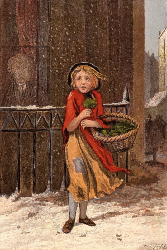 Ragazza povera che vende crescione in una strada innevata da William Dickes