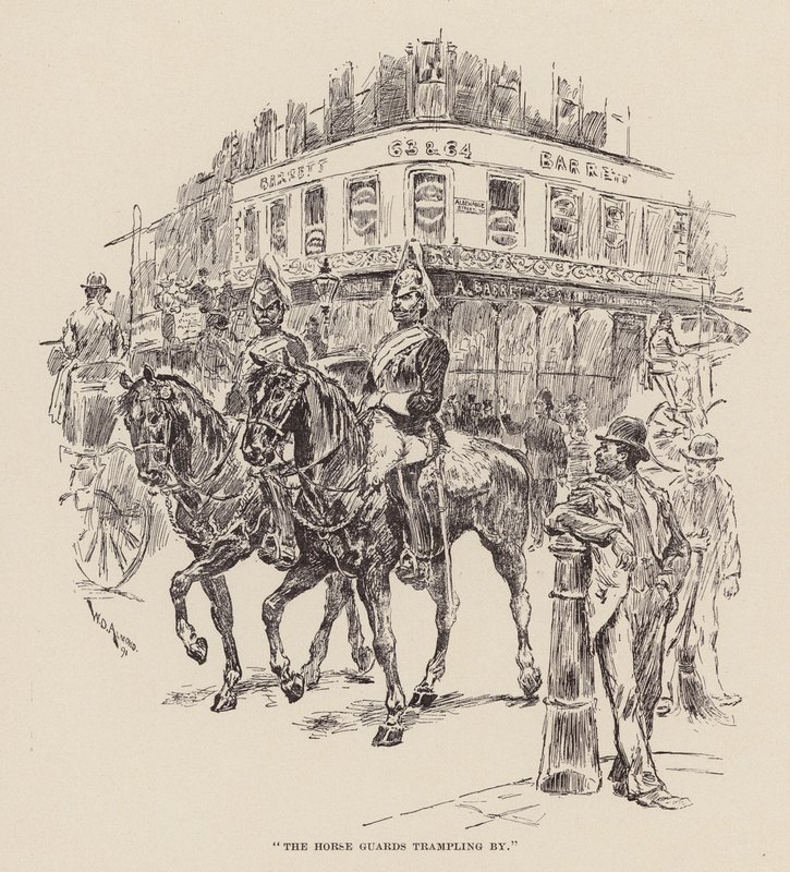 "Le guardie a cavallo che calpestano" (incisione) da William Douglas Almond