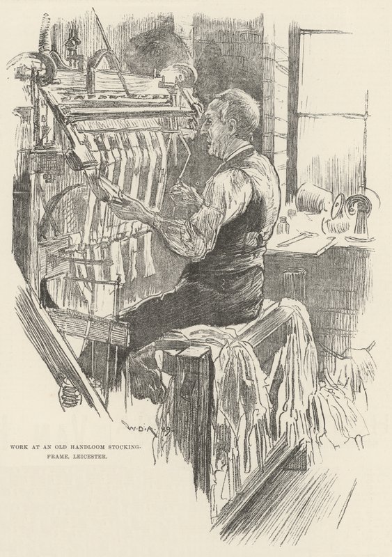 Lavoro a un vecchio telaio per calze, Leicester da William Douglas Almond