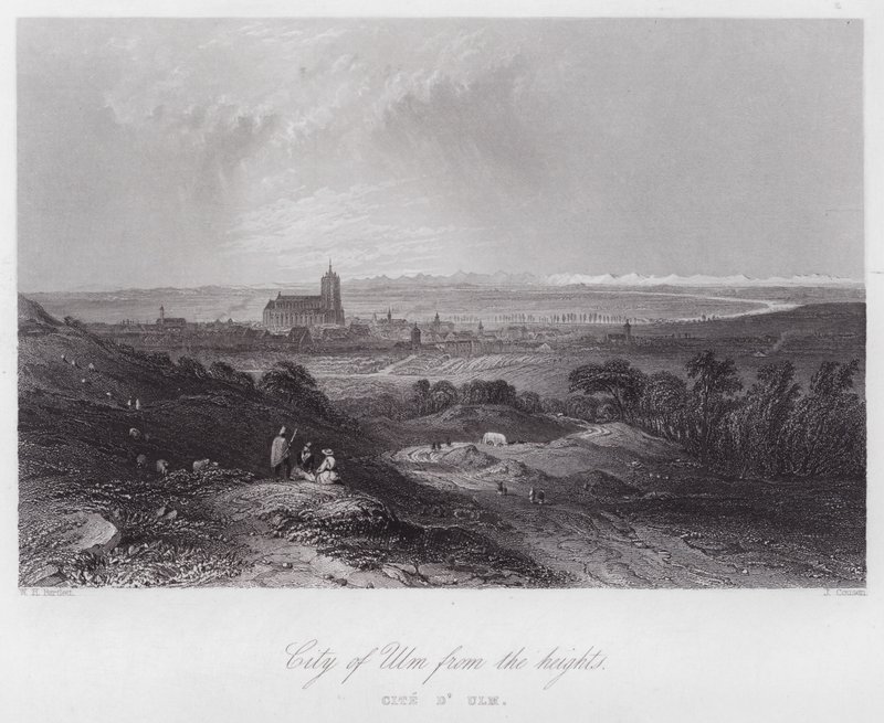 Città di Ulm dalle alture (incisione) da William H. Bartlett