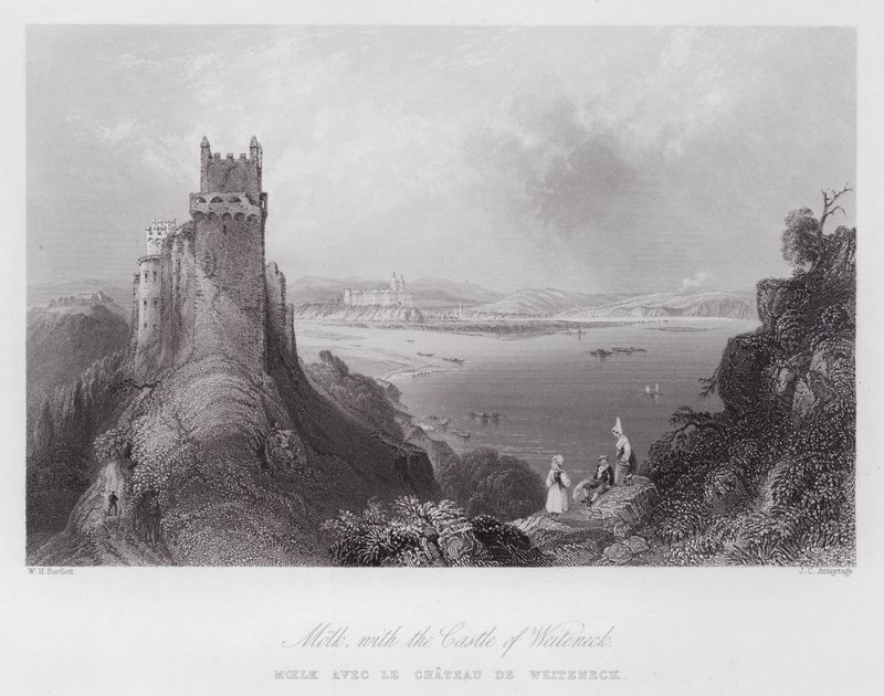 Molk, con il Castello di Weiteneck (incisione) da William H. Bartlett