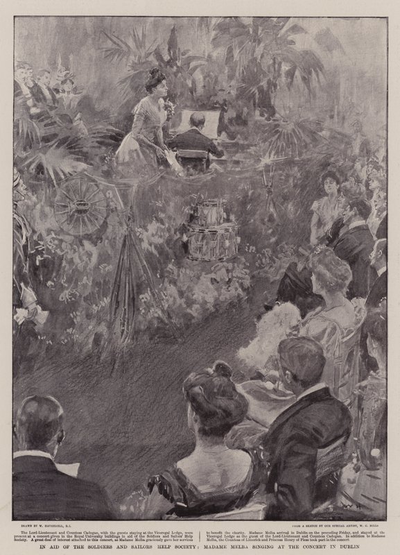 A sostegno della Società di Aiuto ai Soldati e Marinai, Madame Melba canta al Concerto di Dublino da William Hatherell