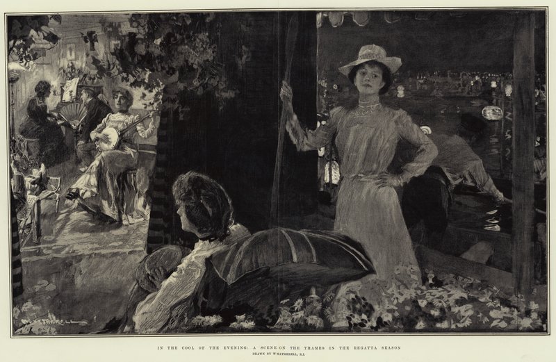 Nella frescura della sera, una scena sul Tamigi durante la stagione delle regate da William Hatherell