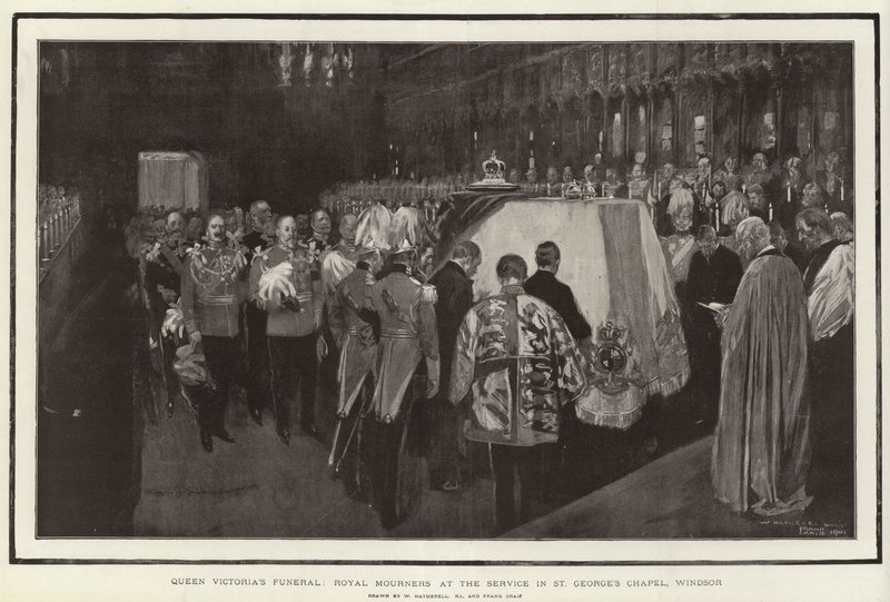 Funerale della Regina Vittoria, Mourners Reali al Servizio nella Cappella di San Giorgio, Windsor da William Hatherell