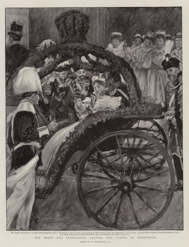 La sposa e lo sposo che lasciano il castello di Ehrenburg da William Hatherell