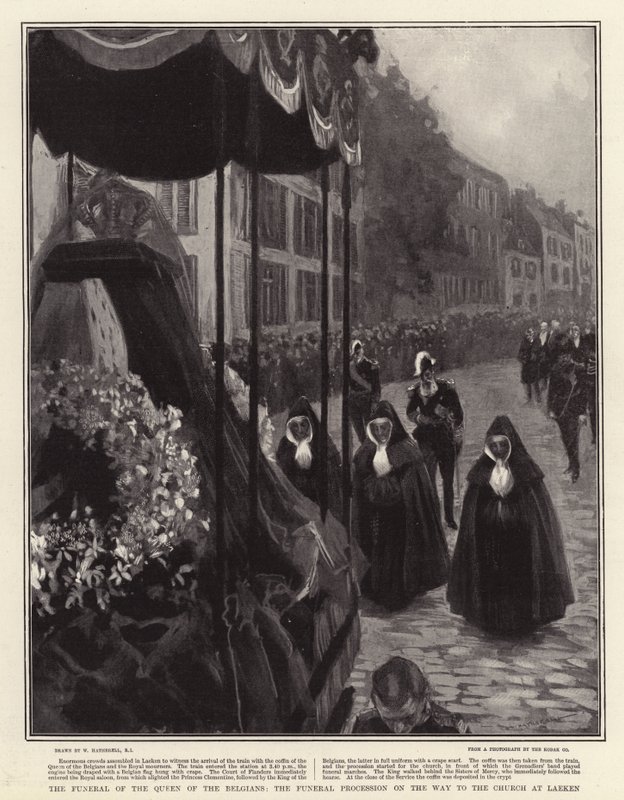 Il Funerale della Regina dei Belgi, il Corteo Funebre sulla Strada per la Chiesa di Laeken da William Hatherell