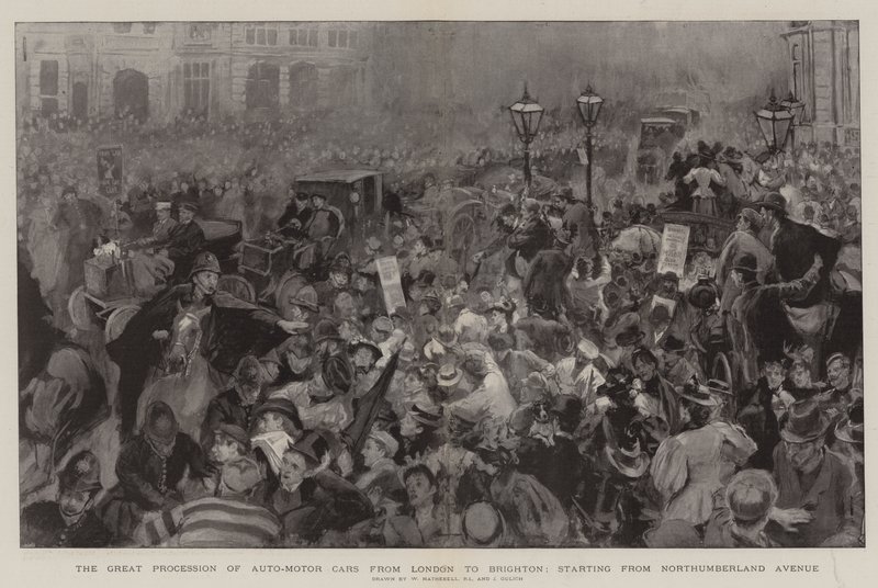 La grande processione di auto-motori da Londra a Brighton, partendo da Northumberland Avenue da William Hatherell