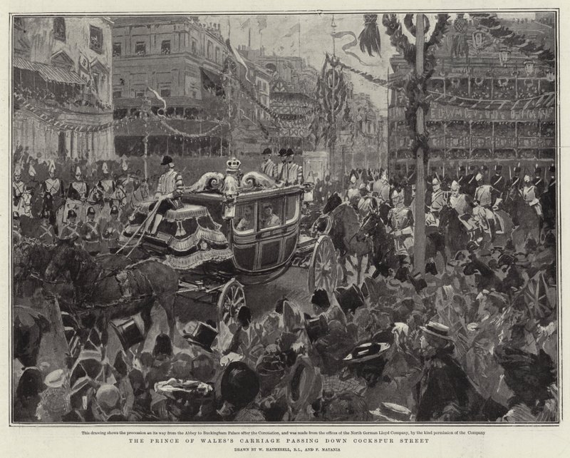La carrozza del Principe di Galles che passa per Cockspur Street da William Hatherell