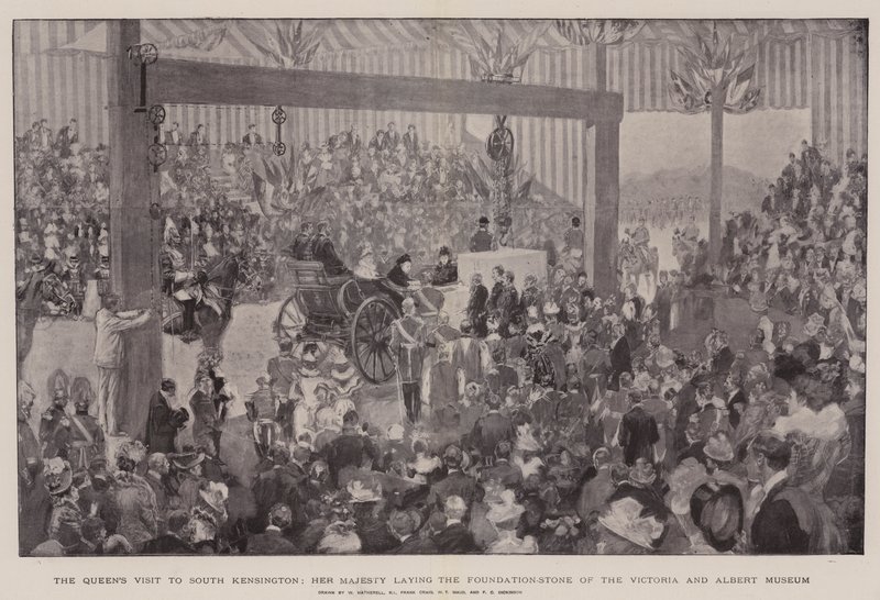 La visita della regina a South Kensington, Sua Maestà posa la prima pietra del Victoria and Albert Museum da William Hatherell