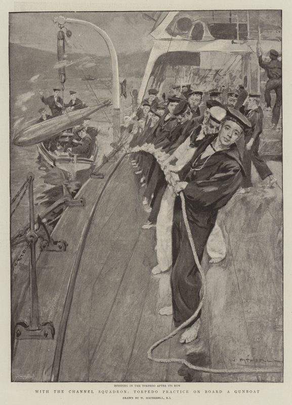 Con la squadra del canale, pratica di siluri a bordo di una cannoniera da William Hatherell