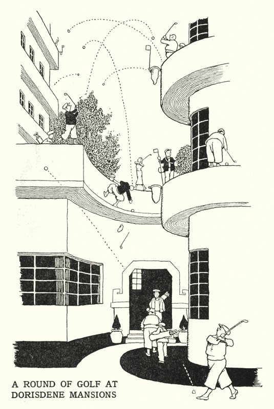 Un giro di golf a Dorisdene Mansions da William Heath Robinson