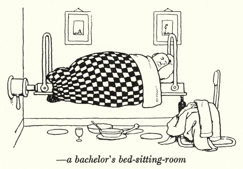 La camera da letto-soggiorno di un single da William Heath Robinson