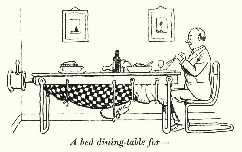 Un tavolo da pranzo a letto da William Heath Robinson