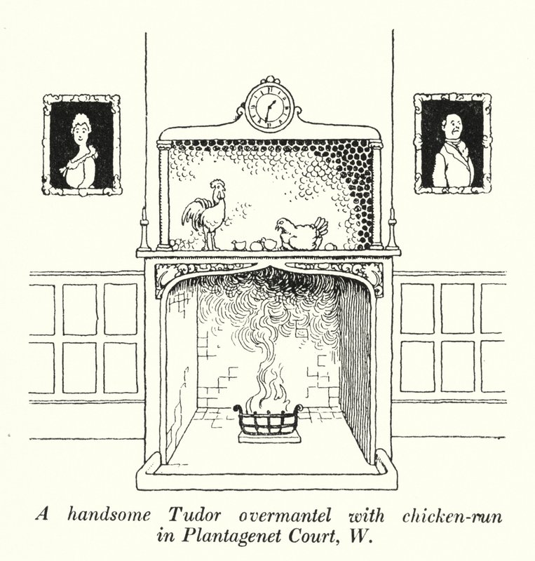Un bel soprammobile Tudor con pollaio a Plantagenet Court, W da William Heath Robinson